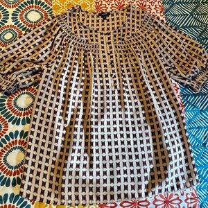 EXPRESS Pale Pink Geometric Pattern Dress Shirt with Puff Sleeves, XS